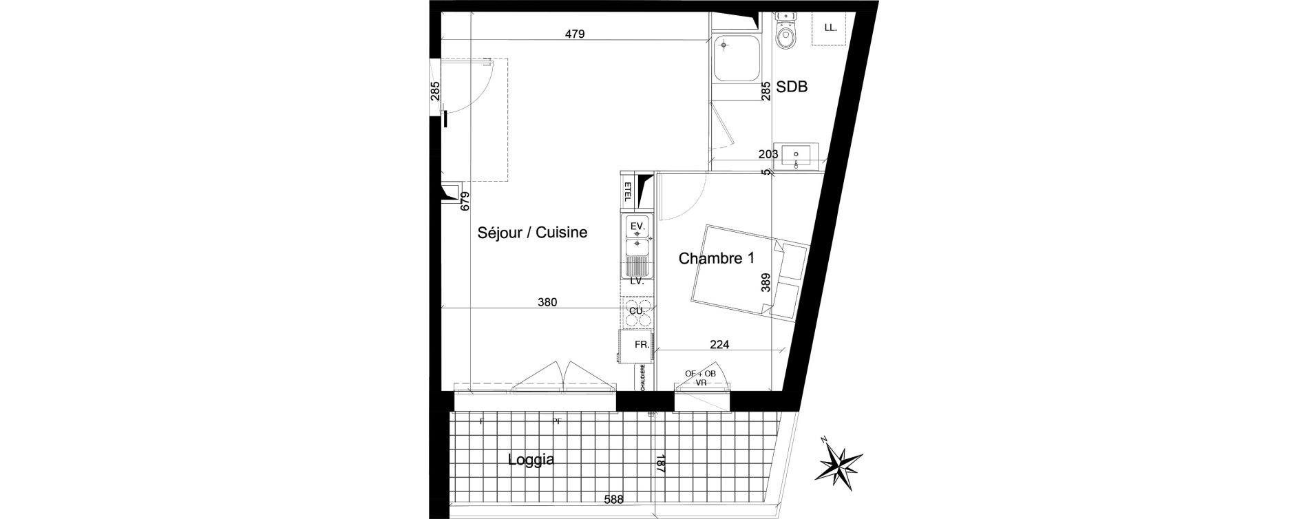 Appartement T2 de 44,56 m2 &agrave; Nieppe Centre