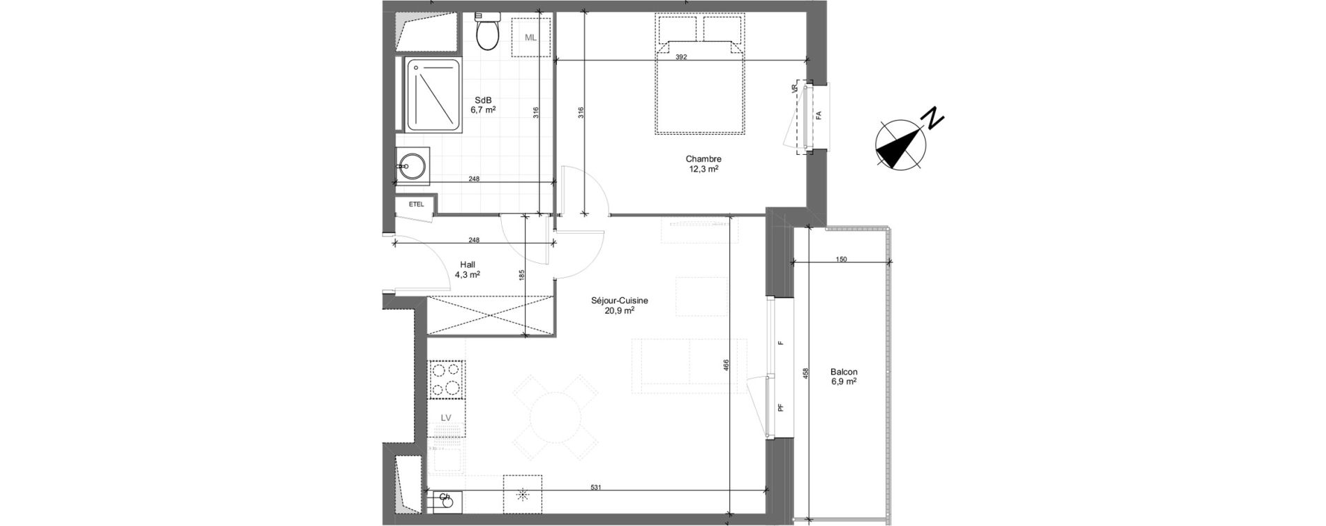 Appartement T2 de 44,20 m2 &agrave; Nieppe Centre