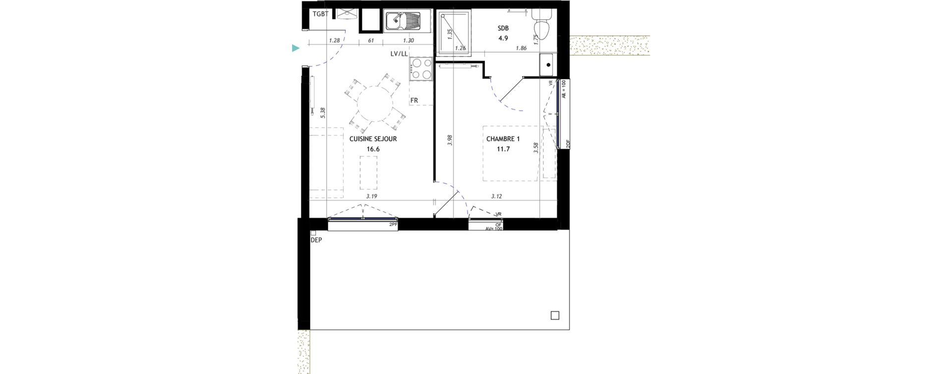 Appartement T2 de 33,10 m2 &agrave; Nieppe Centre
