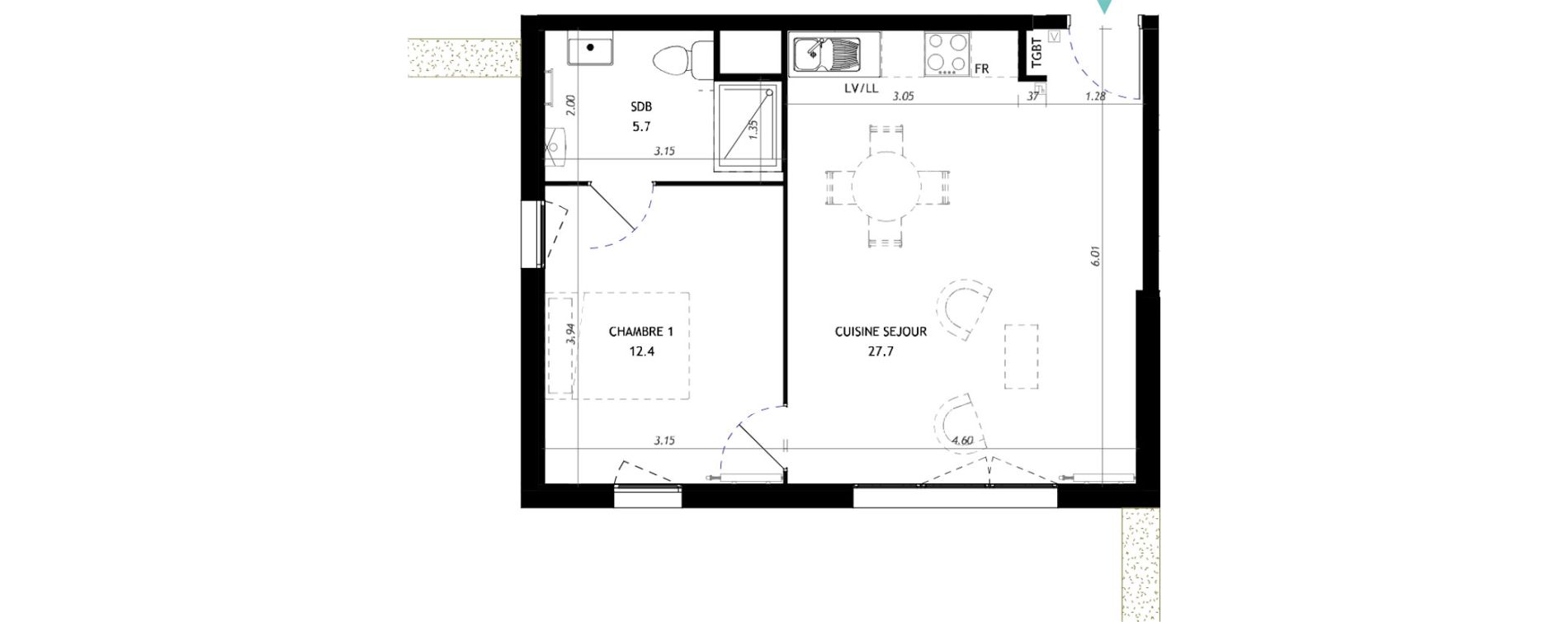 Appartement T2 de 45,80 m2 &agrave; Nieppe Centre
