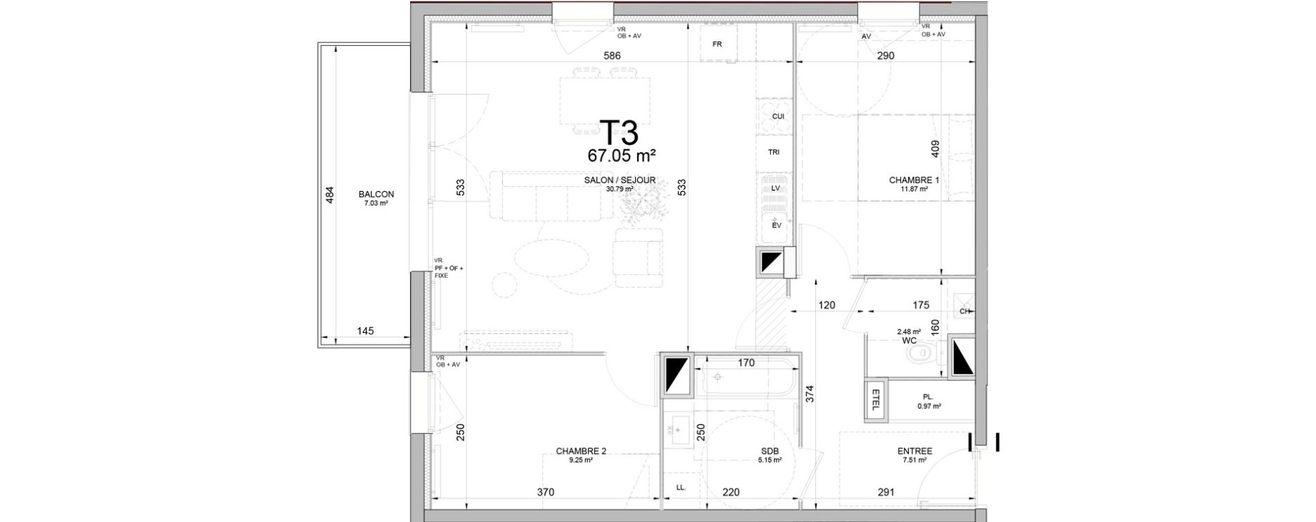 Appartement T3 de 67,05 m2 &agrave; Phalempin Centre