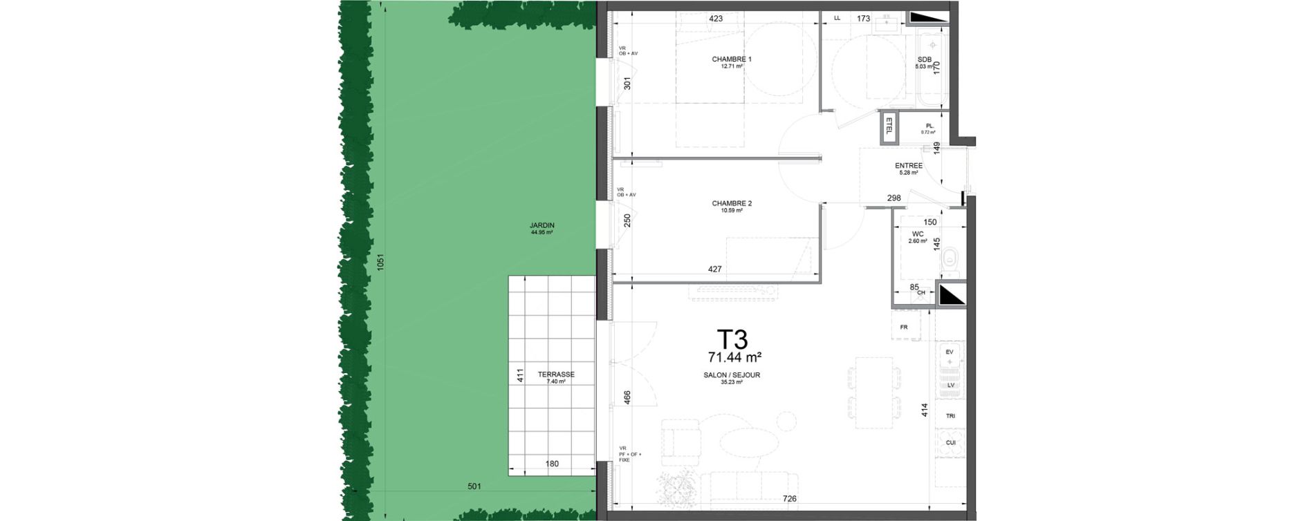 Appartement T3 de 71,44 m2 &agrave; Phalempin Centre