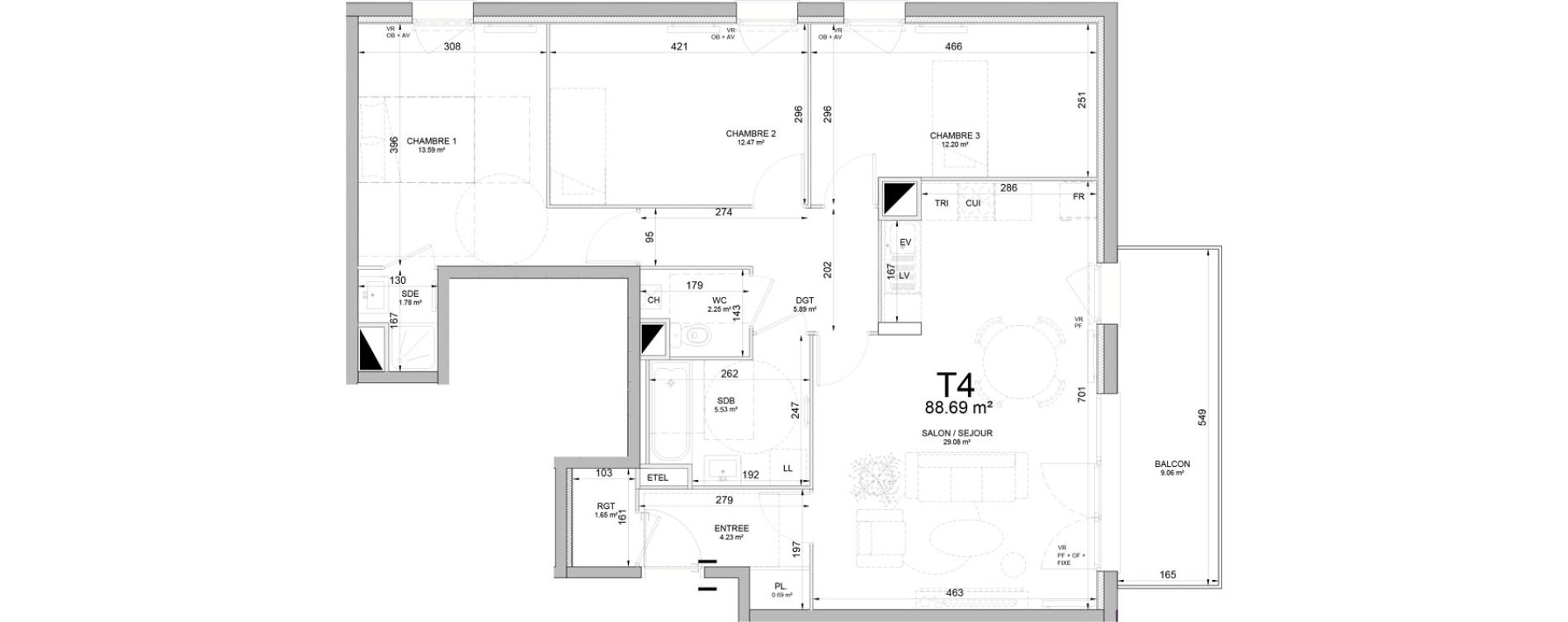 Appartement T4 de 88,67 m2 &agrave; Phalempin Centre