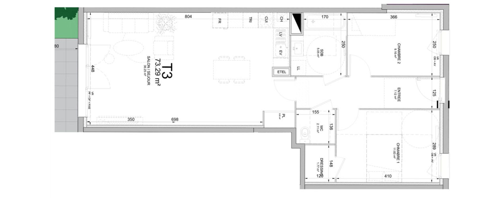 Appartement T3 de 73,29 m2 &agrave; Phalempin Centre