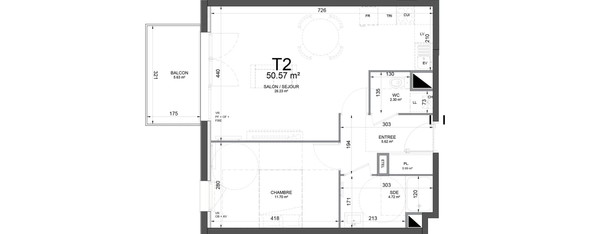 Appartement T2 de 50,57 m2 &agrave; Phalempin Centre