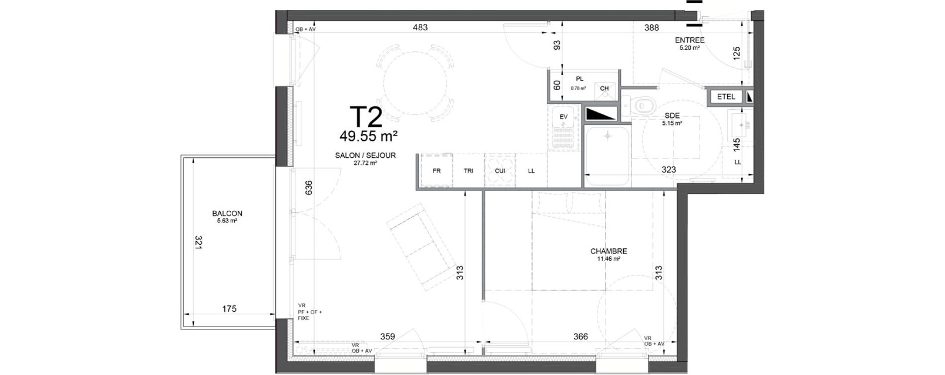 Appartement T2 de 49,55 m2 &agrave; Phalempin Centre