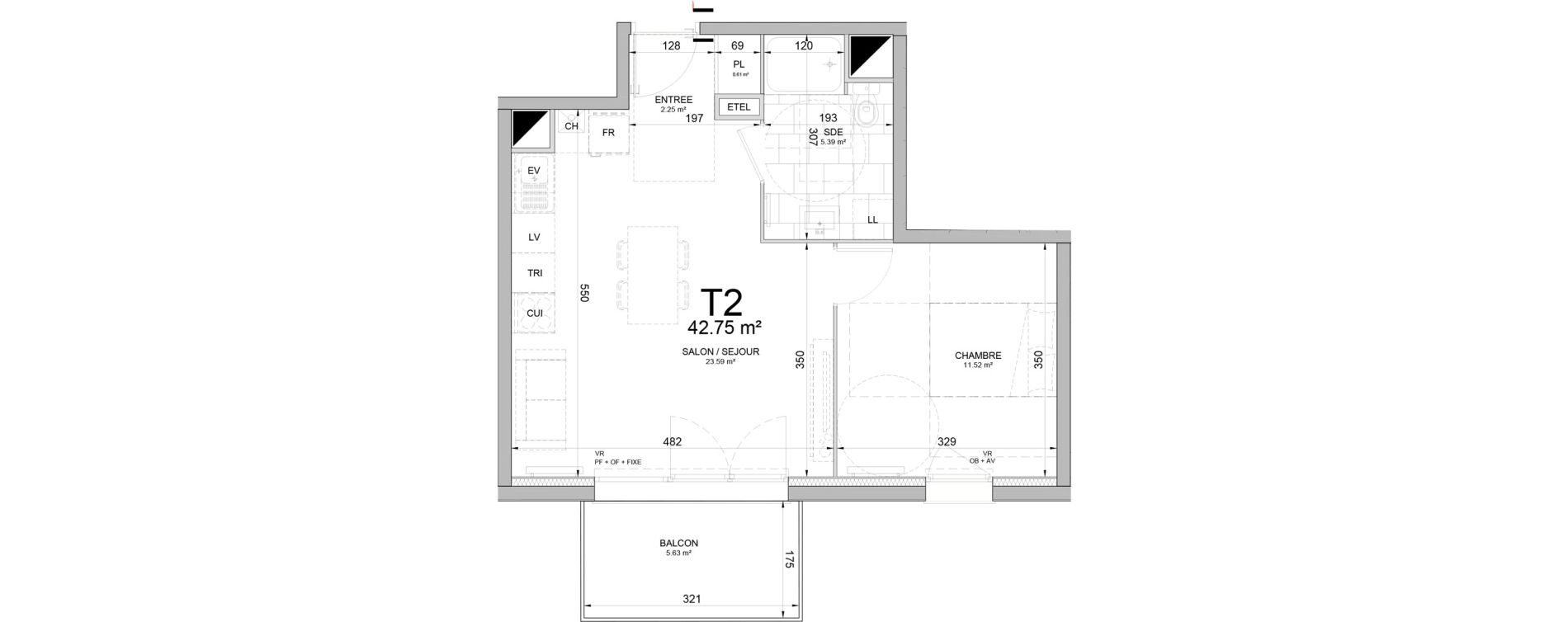 Appartement T2 de 42,75 m2 &agrave; Phalempin Centre