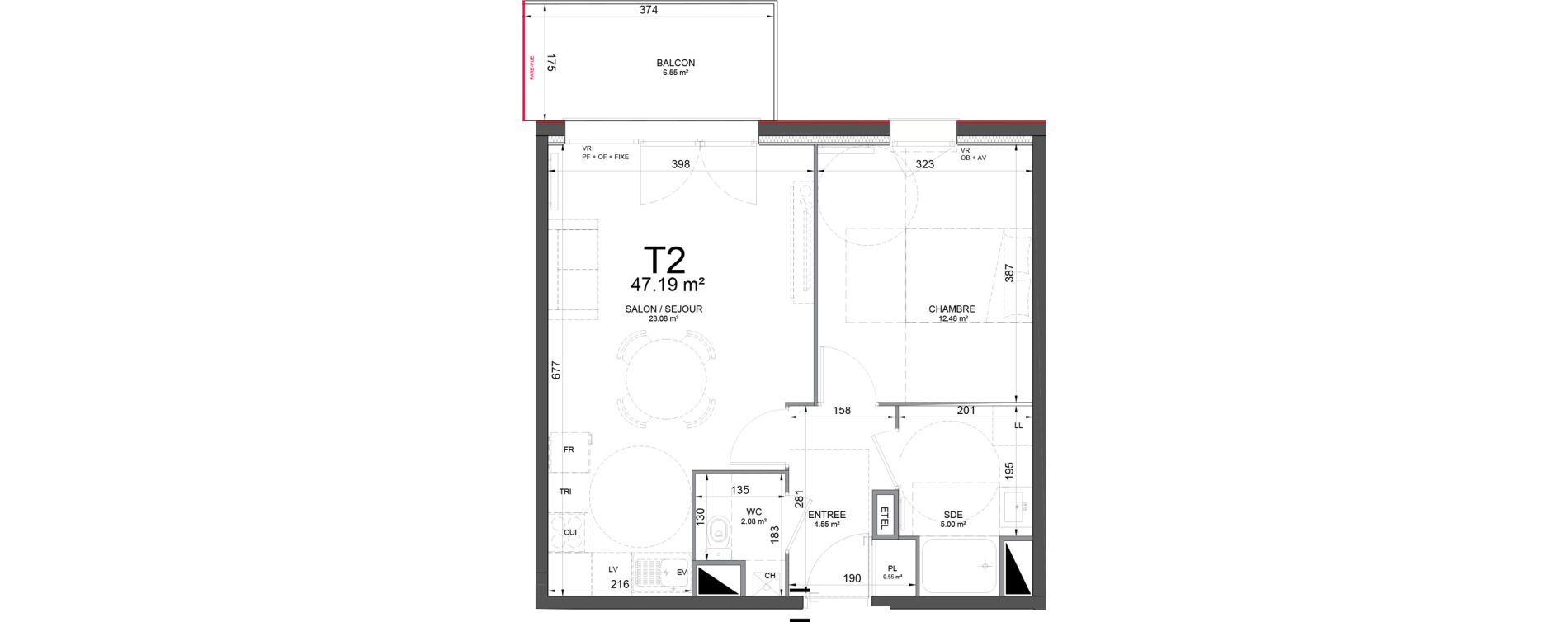 Appartement T2 de 47,19 m2 &agrave; Phalempin Centre