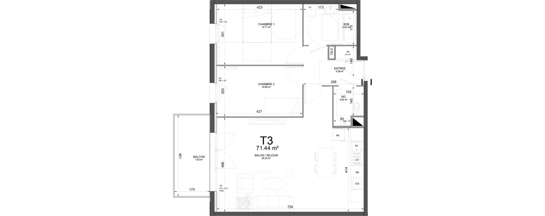 Appartement T3 de 71,44 m2 &agrave; Phalempin Centre