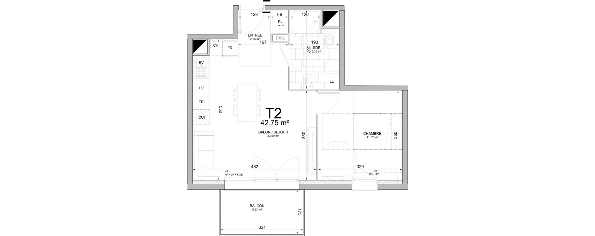 Appartement T2 de 42,75 m2 &agrave; Phalempin Centre