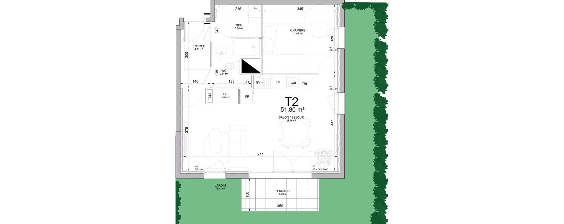 Appartement T2 de 51,80 m2 &agrave; Phalempin Centre