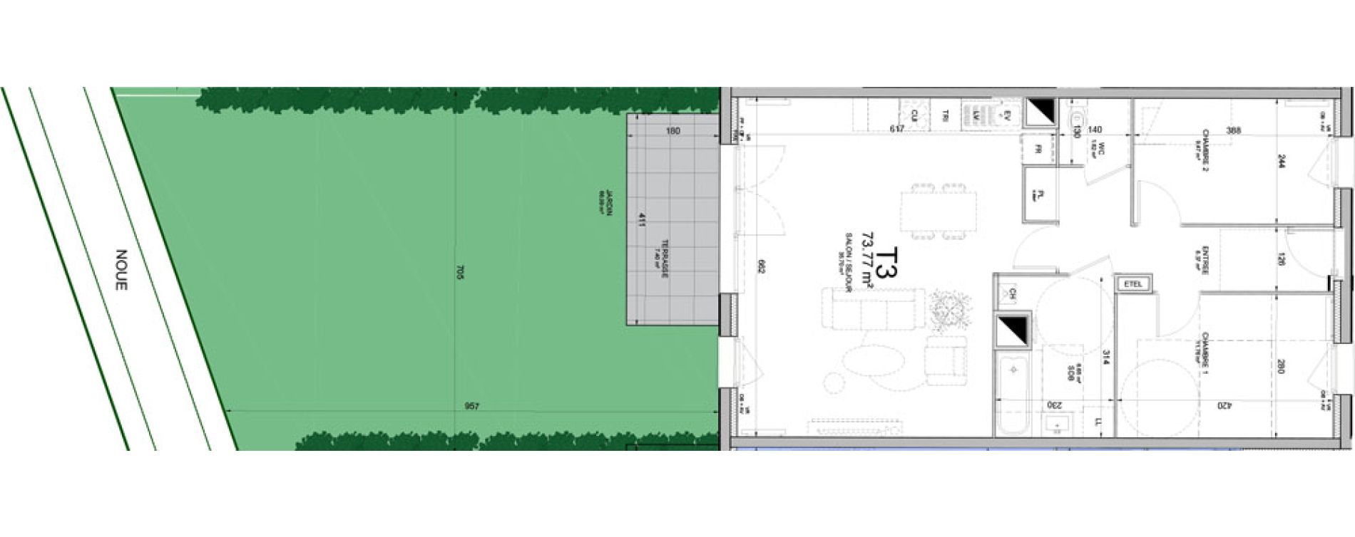 Appartement T3 de 73,77 m2 &agrave; Phalempin Centre