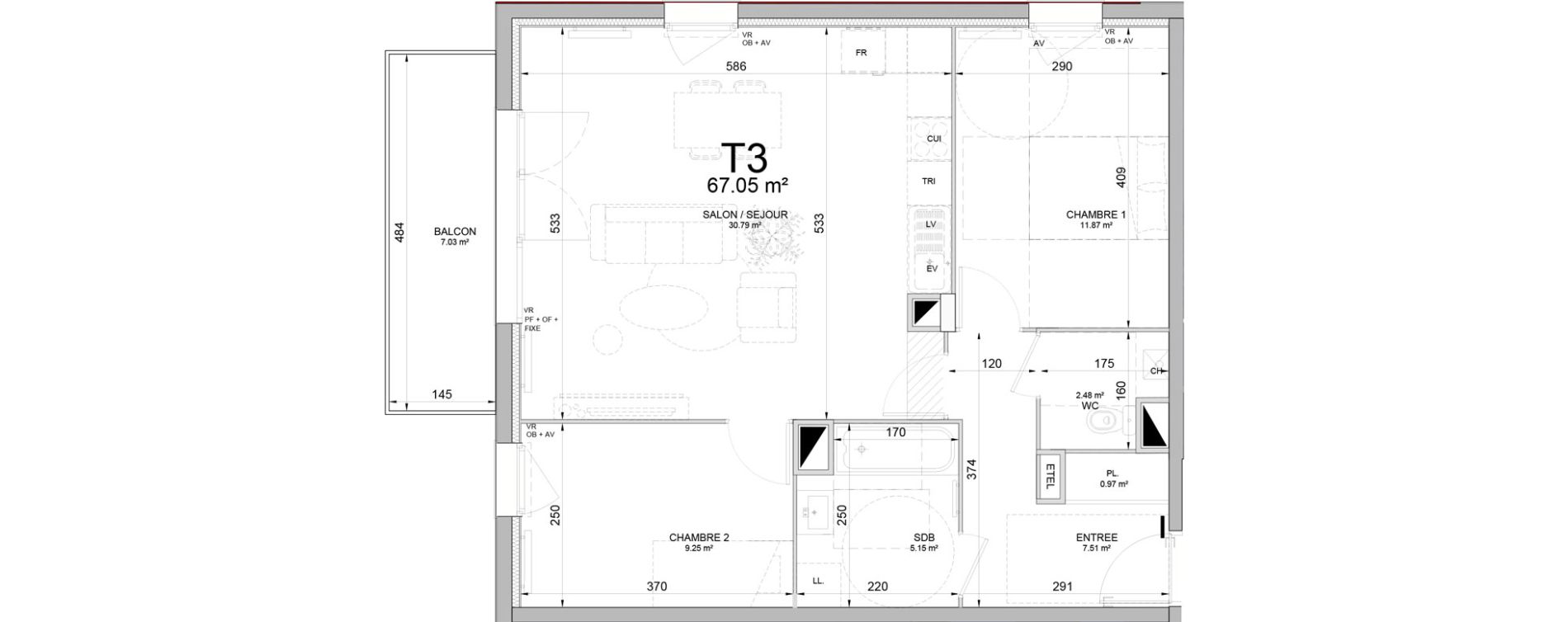 Appartement T3 de 67,05 m2 &agrave; Phalempin Centre