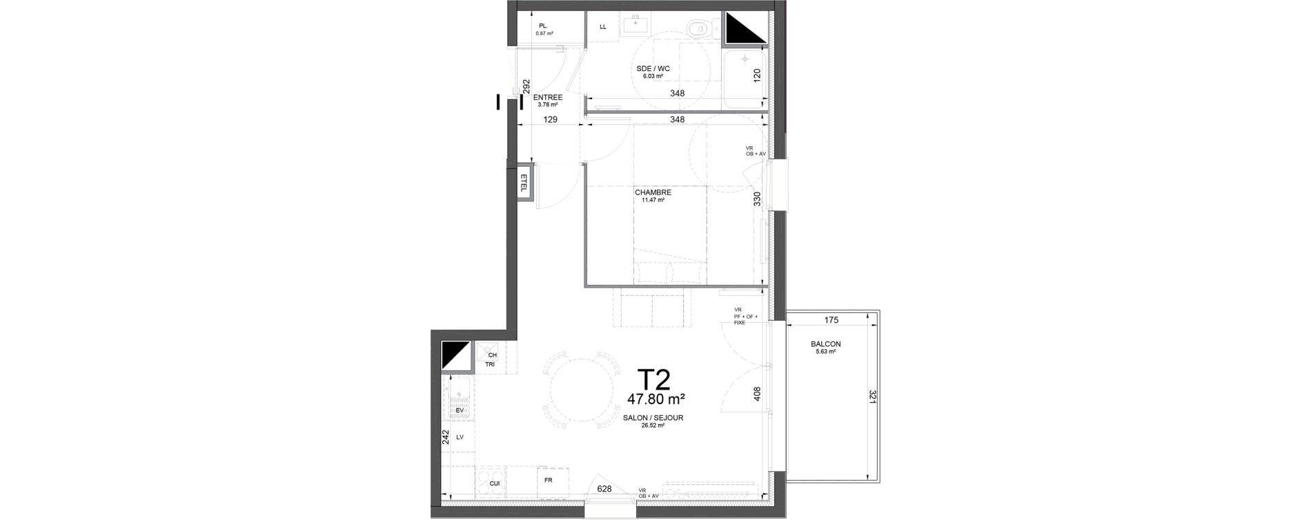 Appartement T2 de 47,80 m2 &agrave; Phalempin Centre