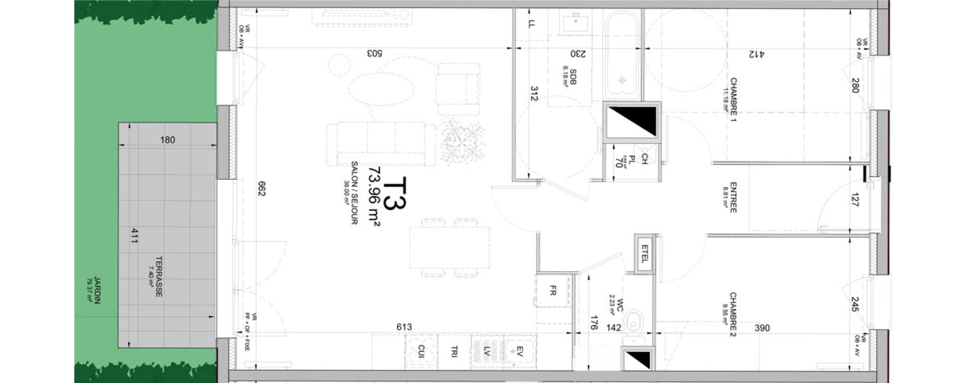 Appartement T3 de 73,96 m2 &agrave; Phalempin Centre