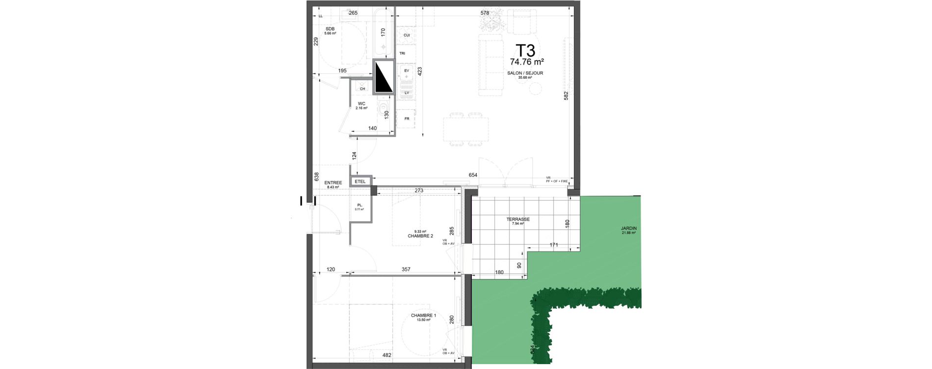 Appartement T3 de 74,76 m2 &agrave; Phalempin Centre