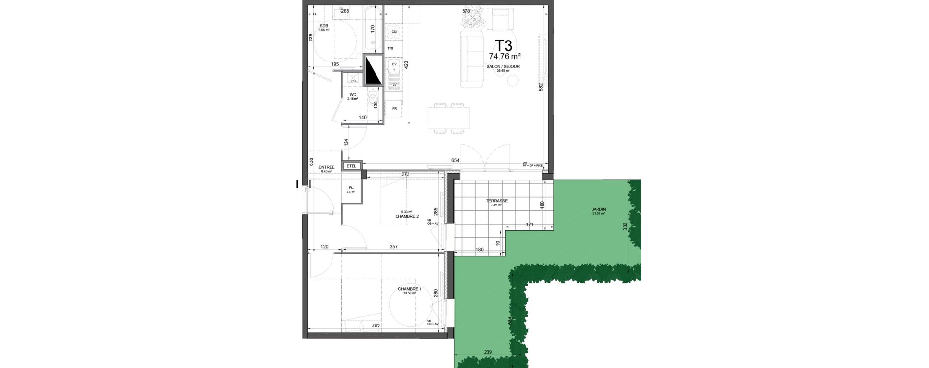 Appartement T3 de 74,76 m2 &agrave; Phalempin Centre