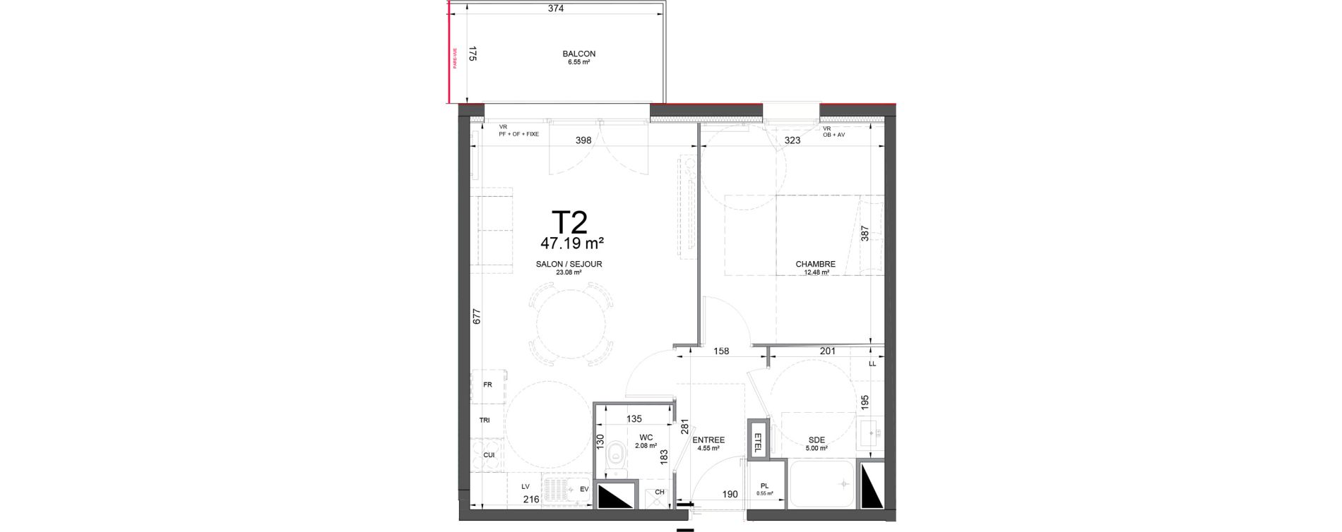 Appartement T2 de 47,19 m2 &agrave; Phalempin Centre