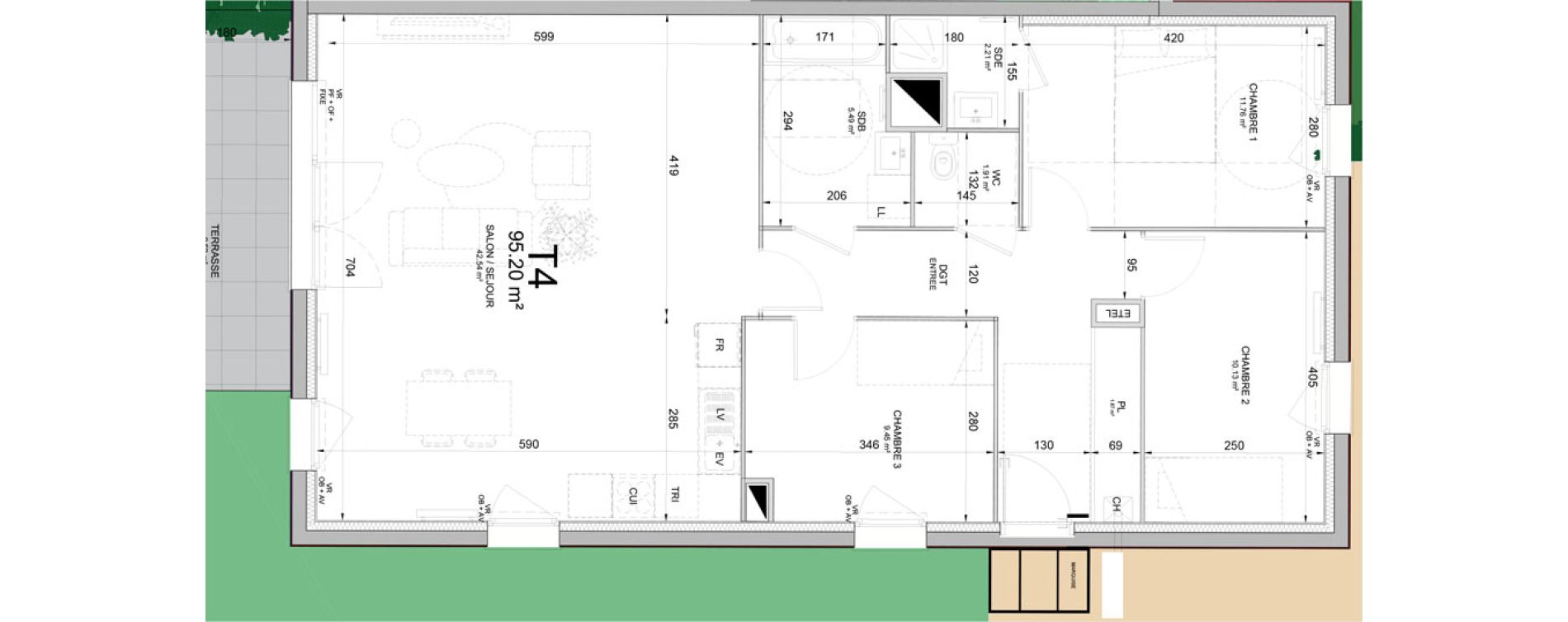 Appartement T4 de 95,20 m2 &agrave; Phalempin Centre