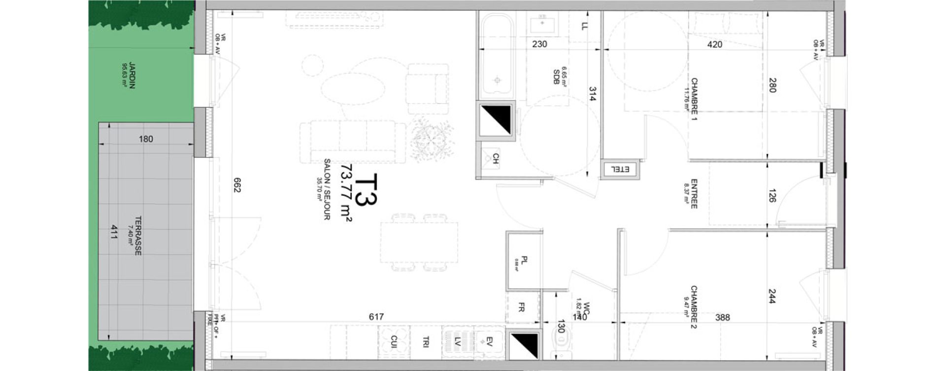 Appartement T3 de 73,77 m2 &agrave; Phalempin Centre