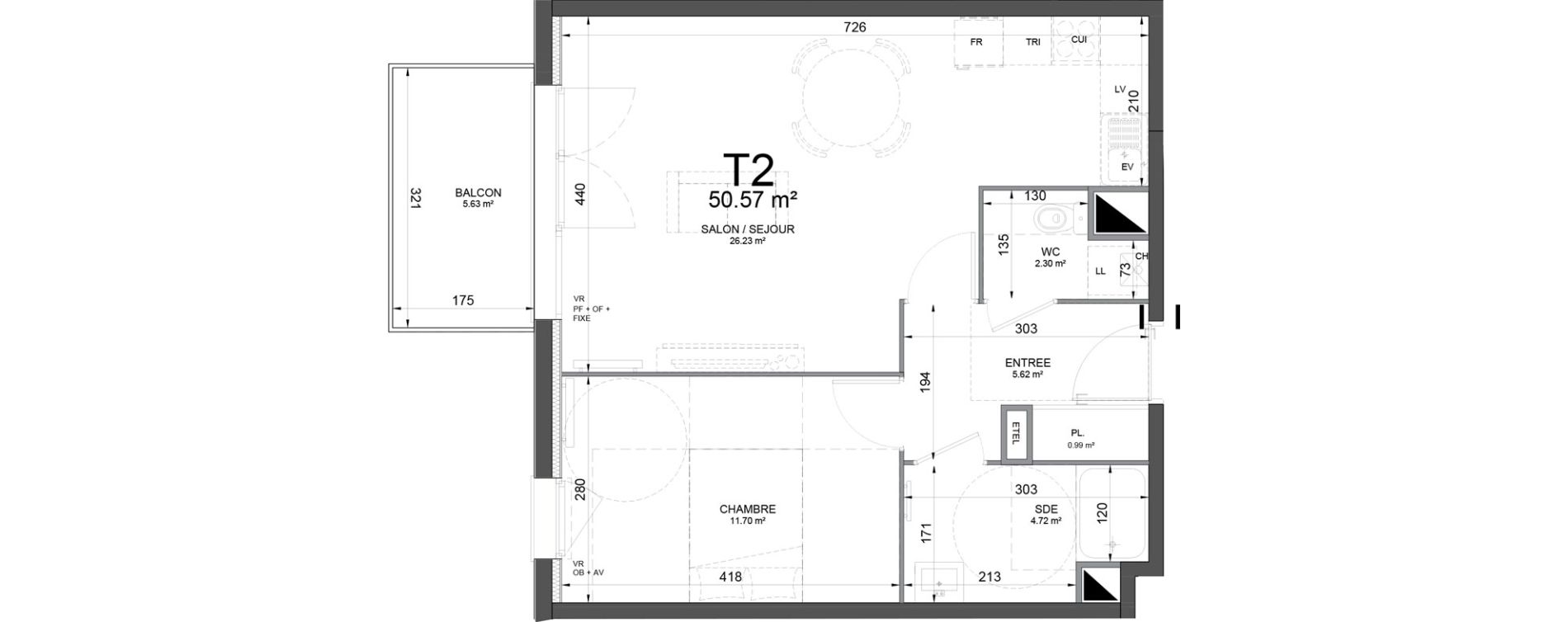 Appartement T2 de 50,57 m2 &agrave; Phalempin Centre