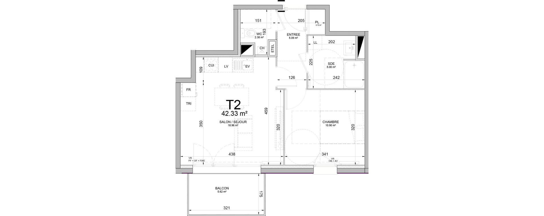 Appartement T2 de 42,33 m2 &agrave; Phalempin Centre