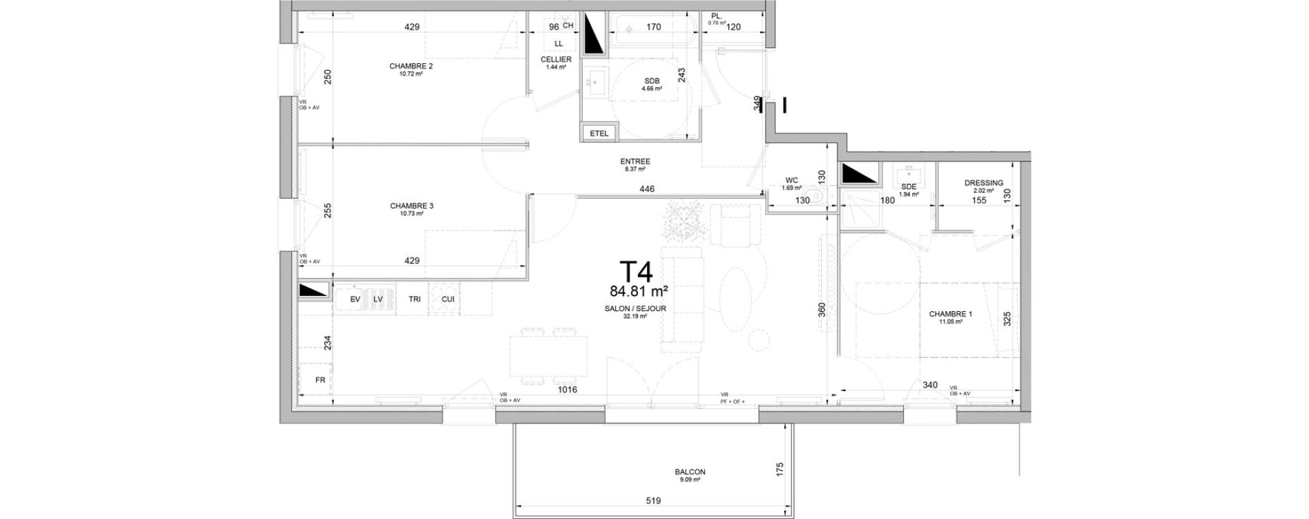 Appartement T4 de 84,81 m2 &agrave; Phalempin Centre