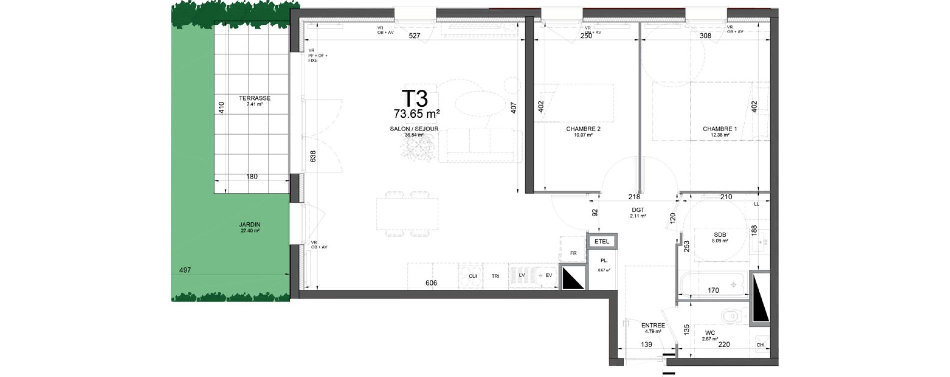 Appartement T3 de 73,65 m2 &agrave; Phalempin Centre