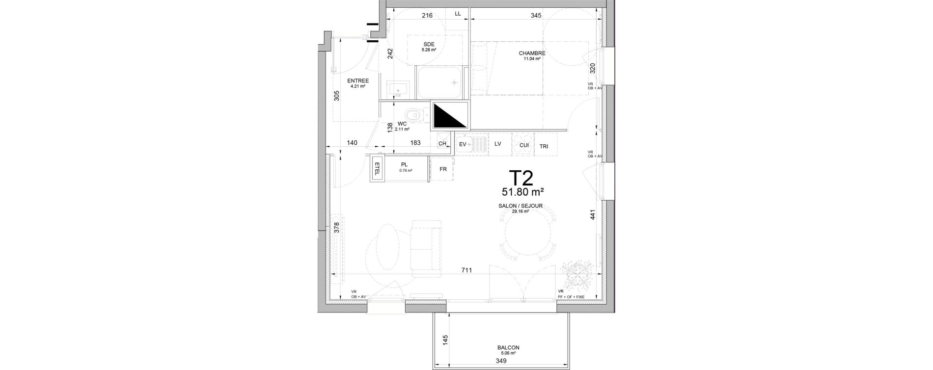 Appartement T2 de 51,80 m2 &agrave; Phalempin Centre