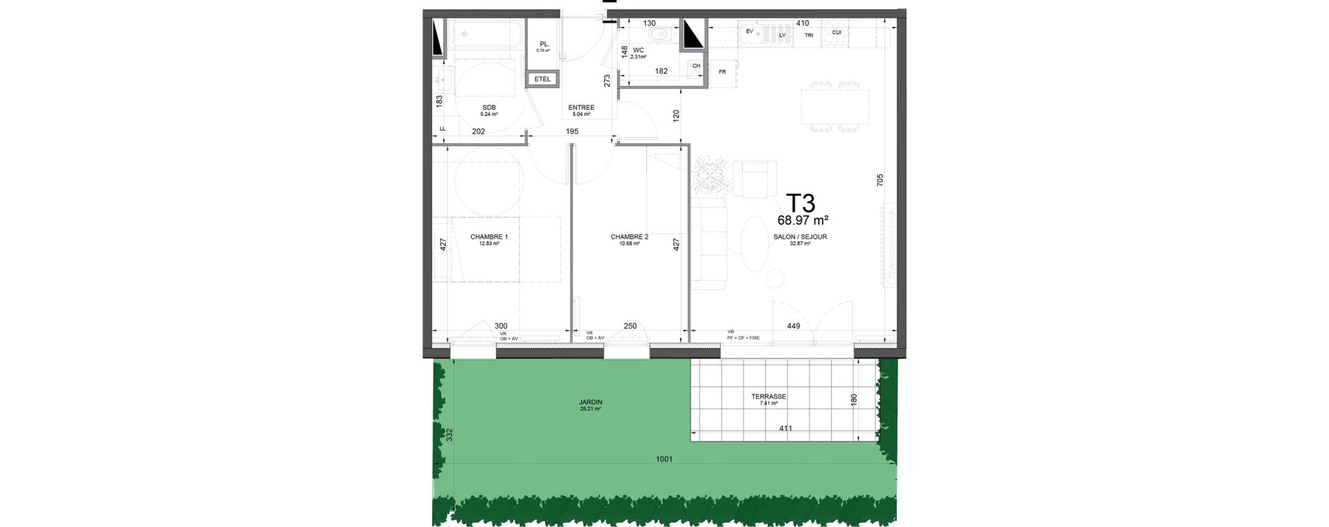 Appartement T3 de 68,97 m2 &agrave; Phalempin Centre