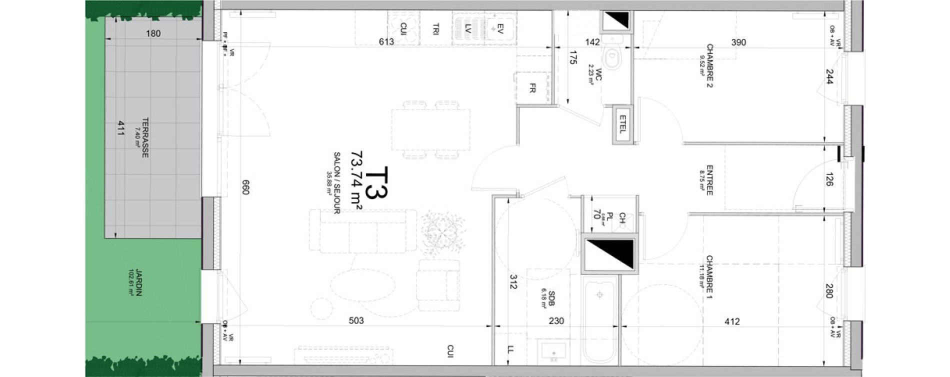 Appartement T3 de 73,74 m2 &agrave; Phalempin Centre