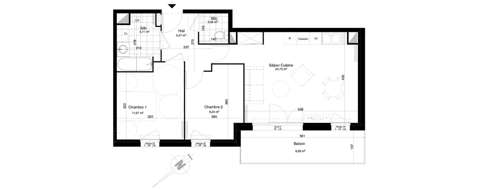 Appartement T3 de 57,25 m2 &agrave; Ronchin Centre