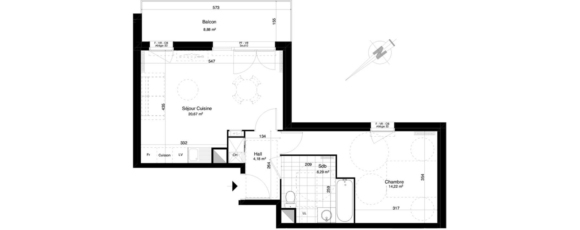 Appartement T2 de 45,36 m2 &agrave; Ronchin Centre