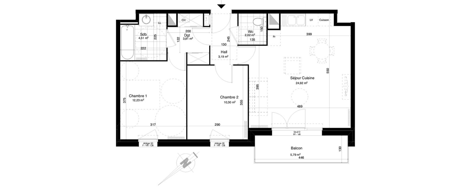 Appartement T3 de 60,98 m2 &agrave; Ronchin Centre