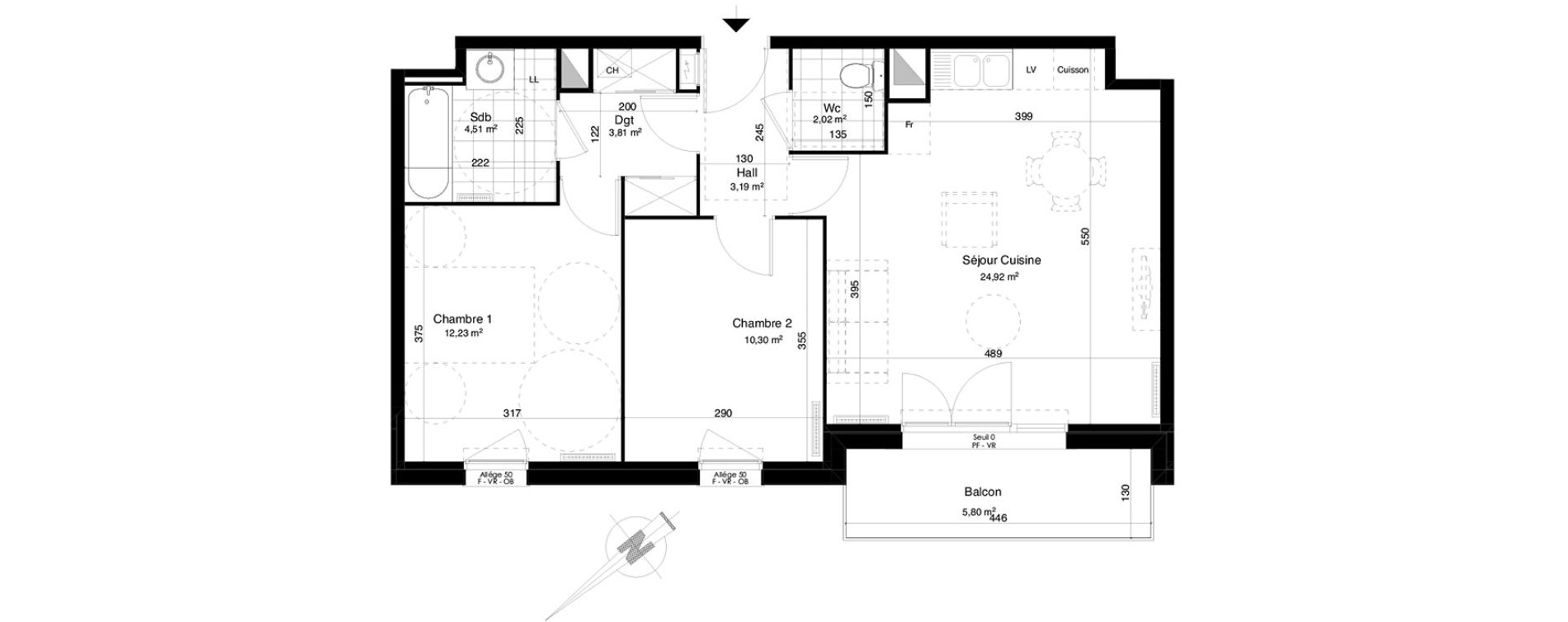 Appartement T3 de 60,98 m2 &agrave; Ronchin Centre