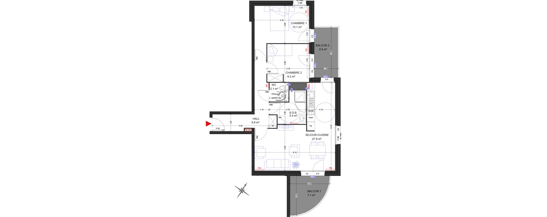 Appartement T3 de 67,50 m2 &agrave; Ronchin Centre