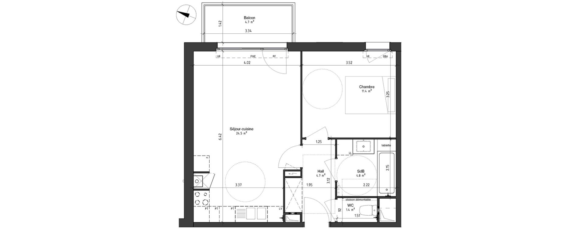 Appartement T2 de 46,80 m2 &agrave; Ronchin Centre