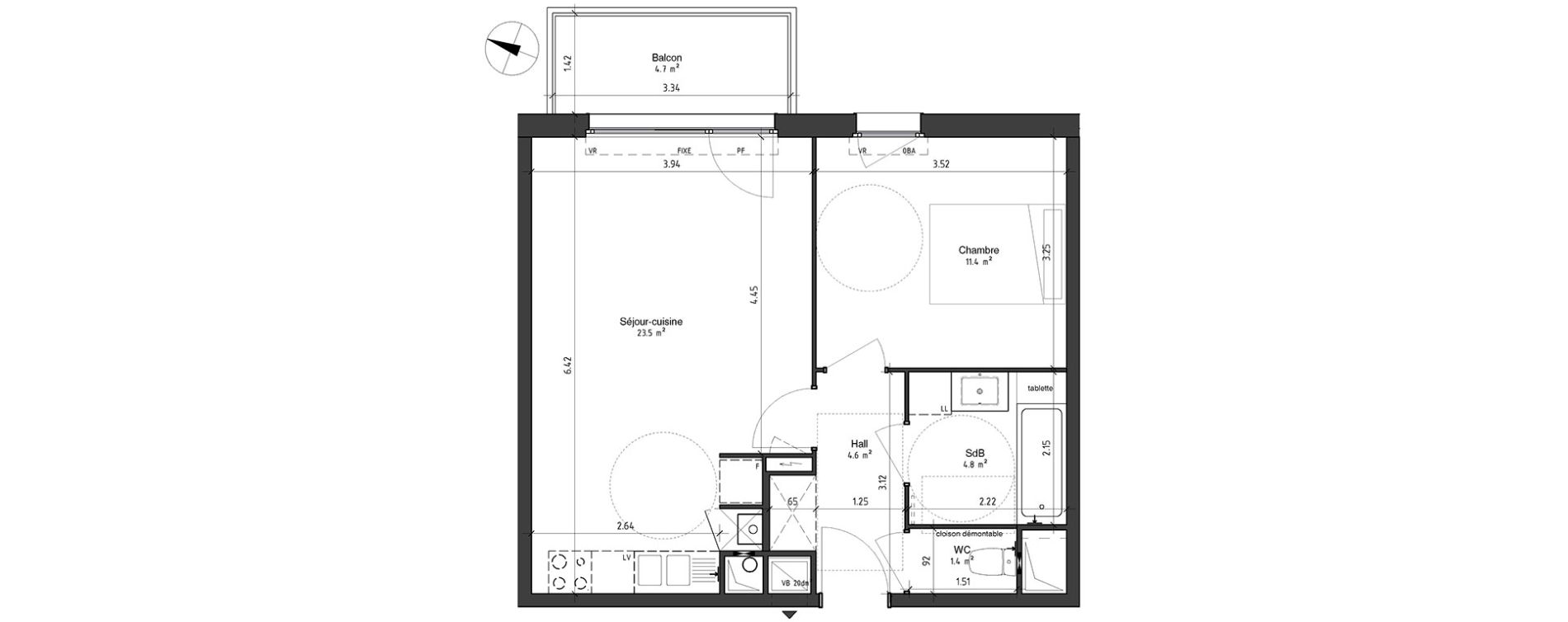 Appartement T2 de 45,70 m2 &agrave; Ronchin Centre