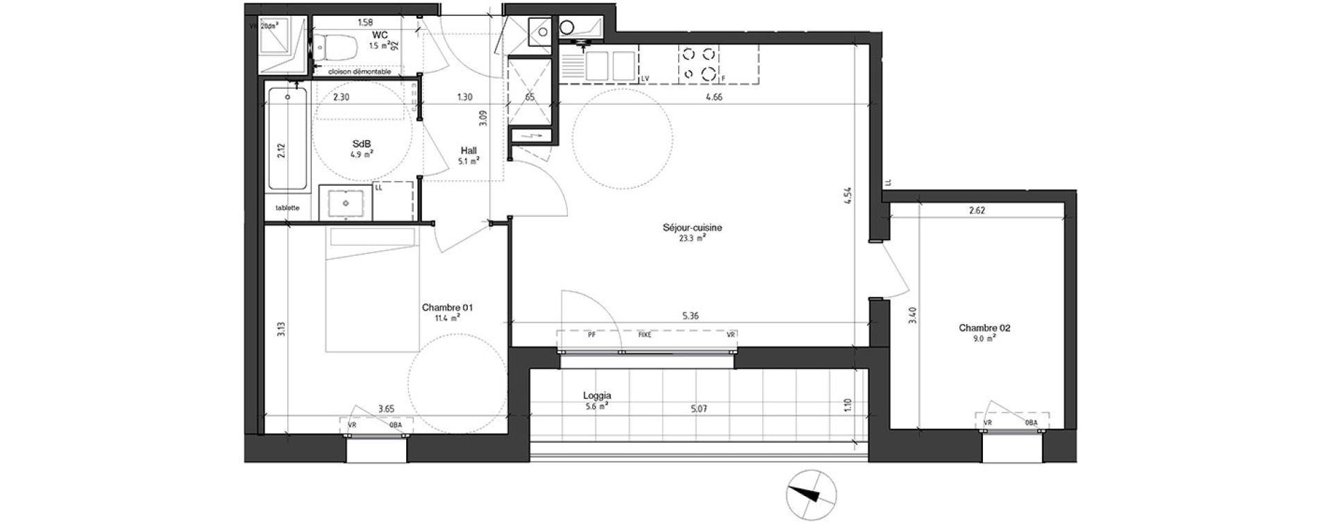 Appartement T3 de 55,10 m2 &agrave; Ronchin Centre