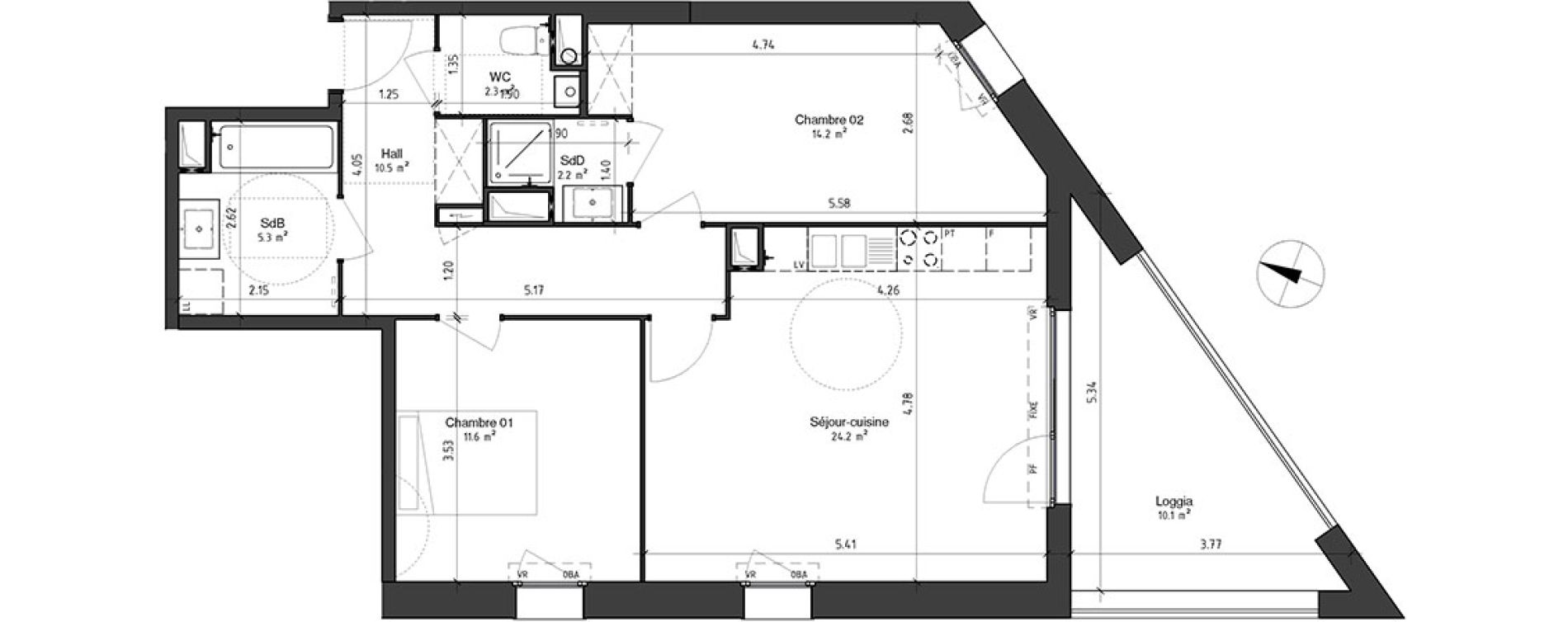 Appartement T3 de 70,40 m2 &agrave; Ronchin Centre