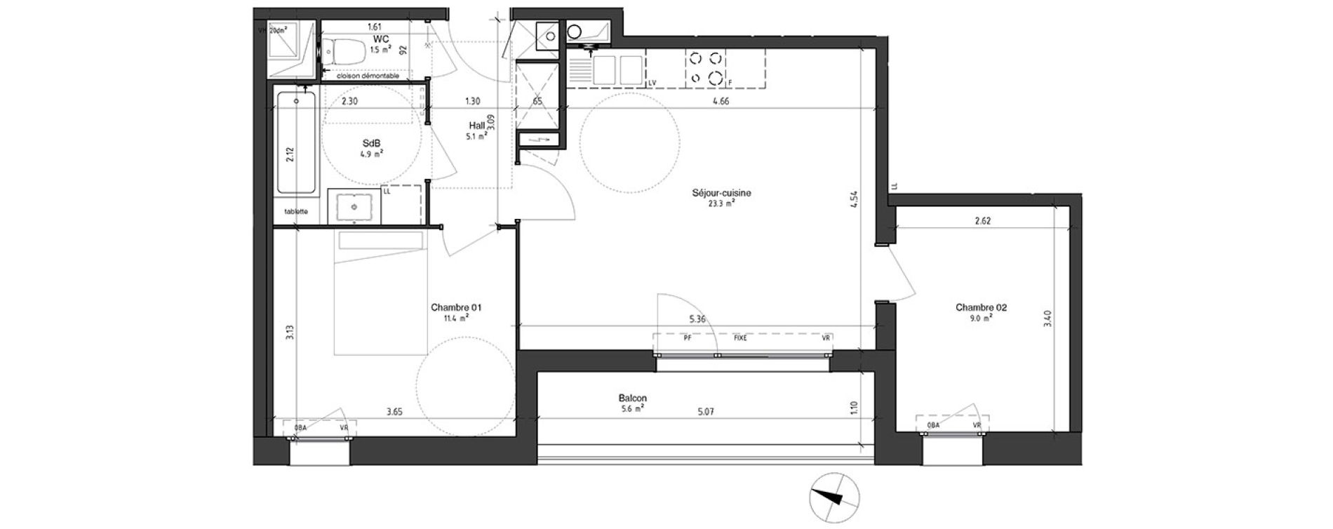 Appartement T3 de 55,10 m2 &agrave; Ronchin Centre