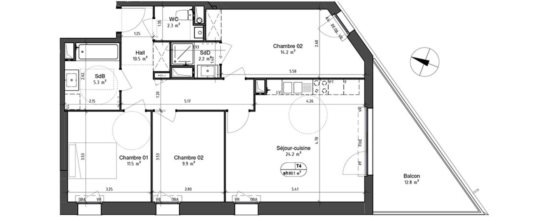 Appartement T4 de 80,30 m2 &agrave; Ronchin Centre