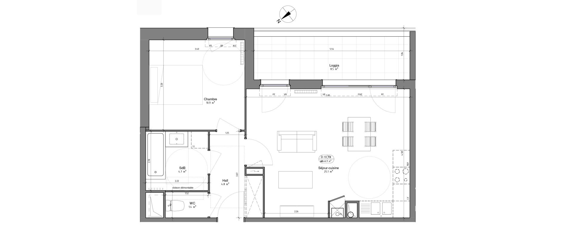 Appartement T2 de 46,90 m2 à Ronchin Centre