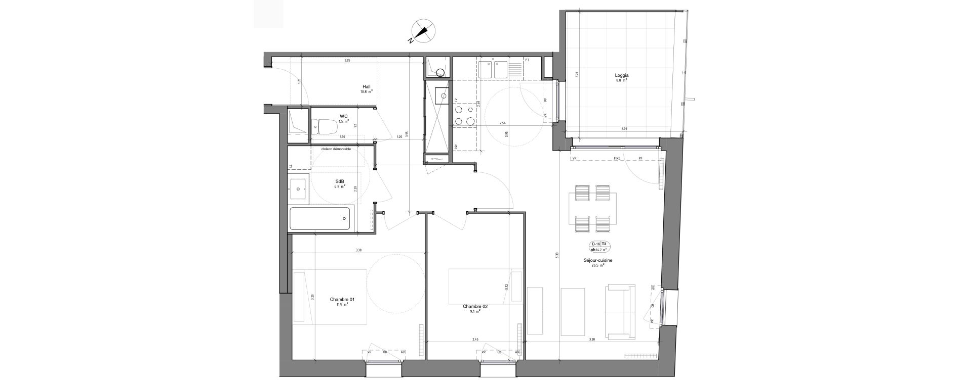Appartement T3 de 64,20 m2 &agrave; Ronchin Centre