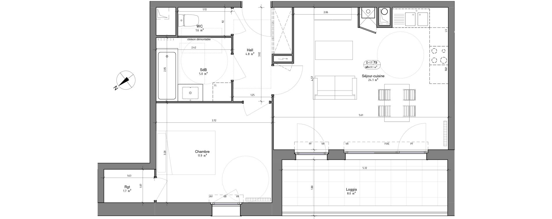Appartement T2 de 49,10 m2 &agrave; Ronchin Centre