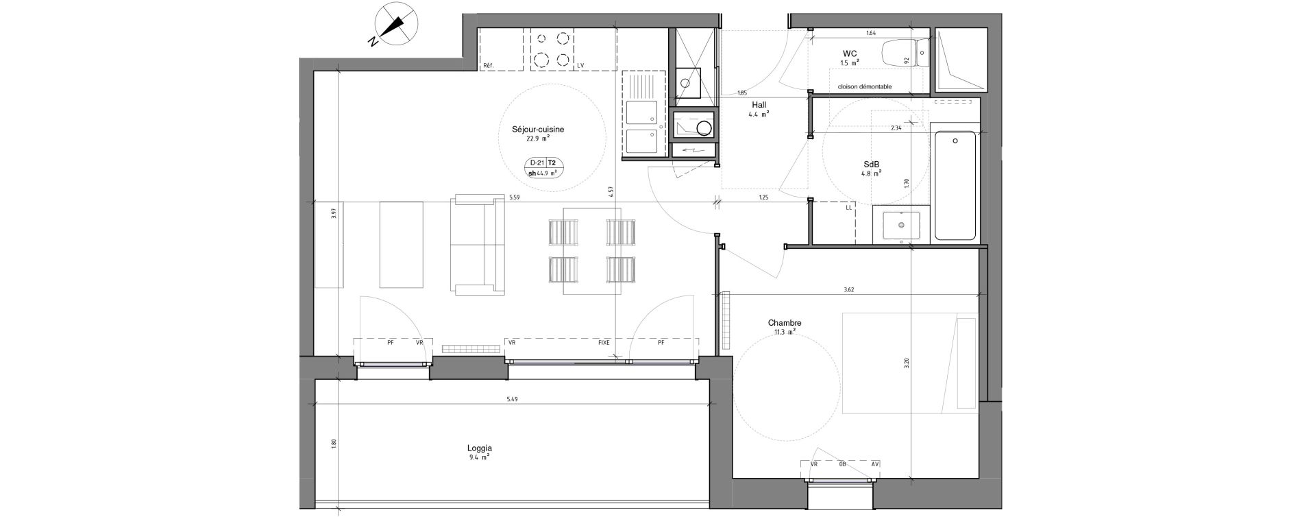 Appartement T2 de 44,90 m2 à Ronchin Centre