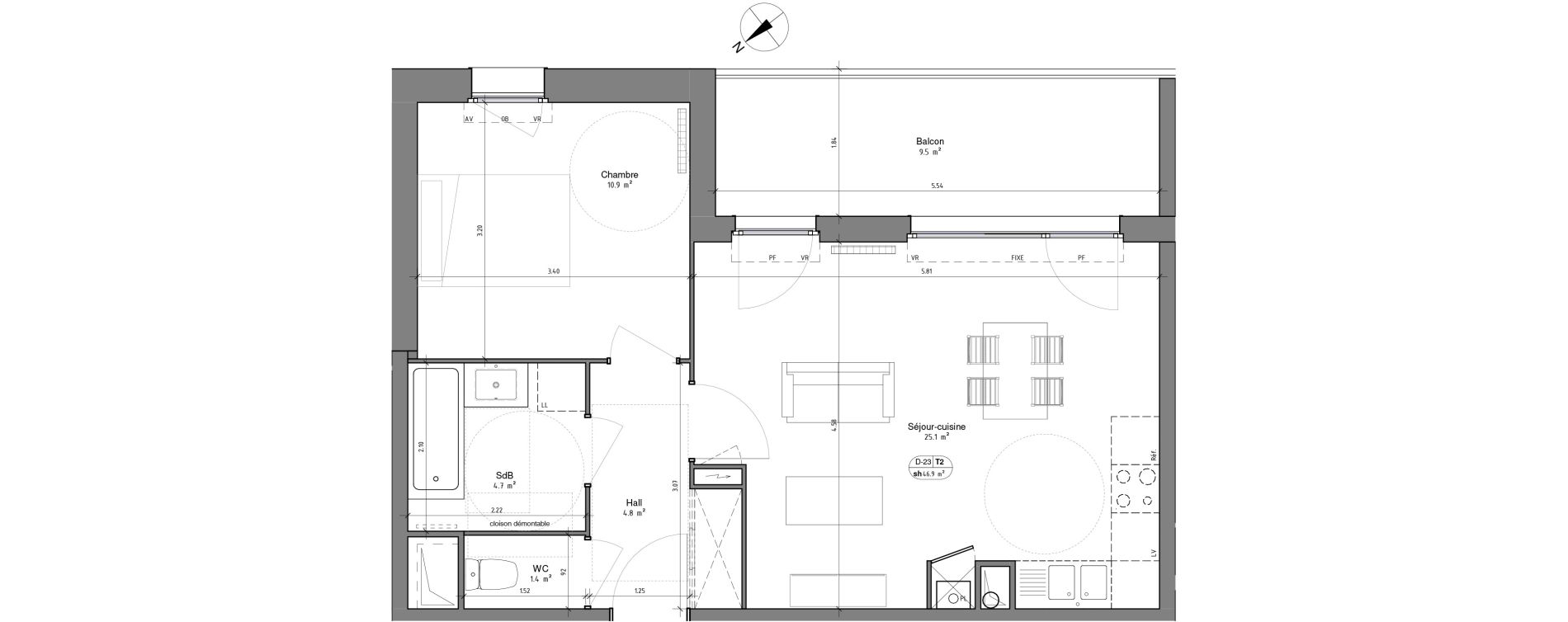 Appartement T2 de 46,90 m2 &agrave; Ronchin Centre