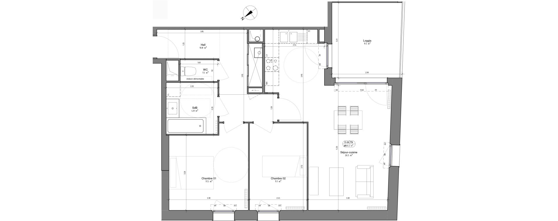 Appartement T3 de 64,20 m2 &agrave; Ronchin Centre