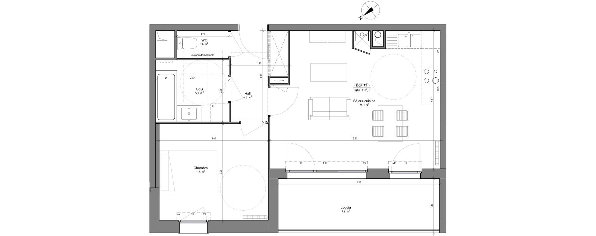 Appartement T2 de 47,00 m2 &agrave; Ronchin Centre