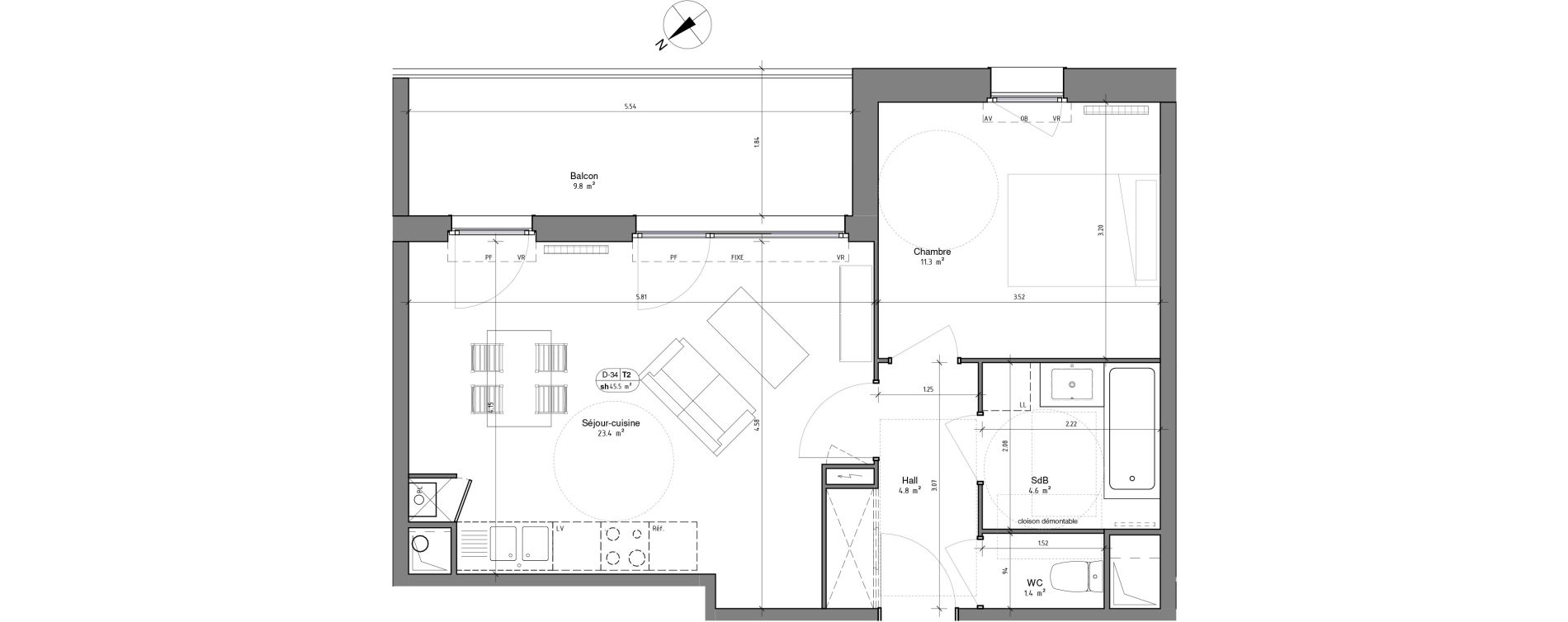 Appartement T2 de 45,50 m2 &agrave; Ronchin Centre
